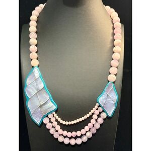 Karla Jordan Pink Stone and Mother of Pearl Mosaic Triple Strand Necklace